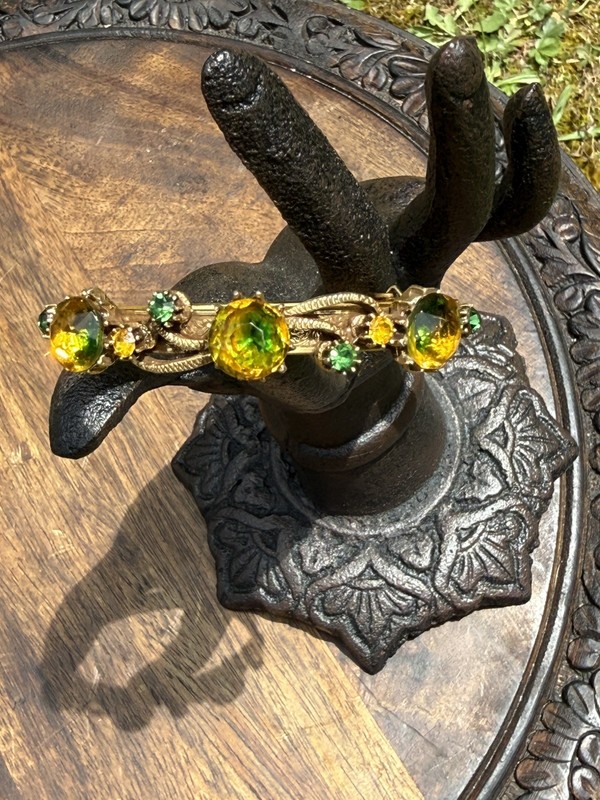Signed Florenza Vintage Watermelon Glass Stone Bangle Bracelet