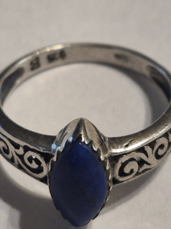 Vtg925 Sterling Silver Lapis Lazuli Marquise Filigree Statement Ring 2.6g Sz 5.5 gallery