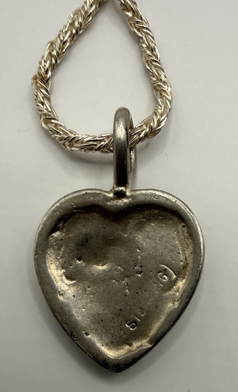 Sterling Silver Vintage Pendant Carved Heart Flower Chain Sterling Silver Italy gallery