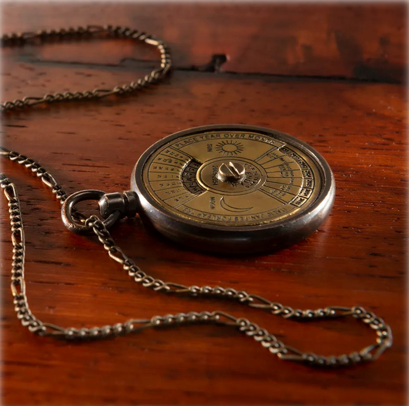 Vintage Style Gold Tone Brass Moving Calendar Necklace 24" gallery