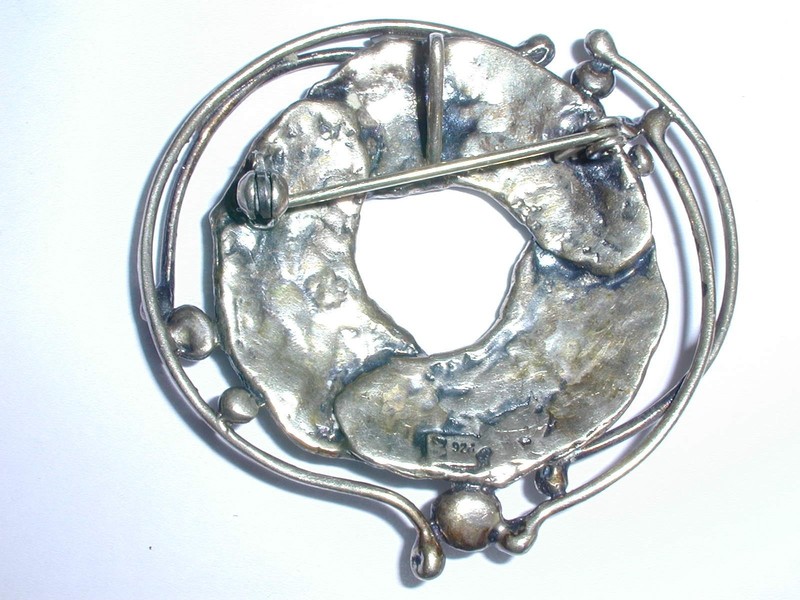 BRUTALIST STERLING SILVER WILD- BROOCH/ PENDANT- WORN DESIGNER HALLMARK! gallery