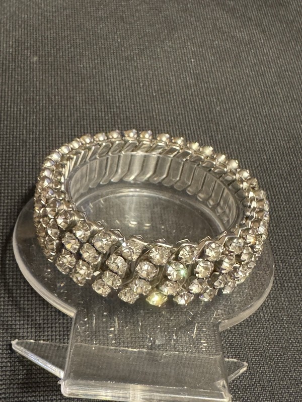 Airflex Silver-tone Expandable White Rhinestone Bracelet, Made In the USA gallery
