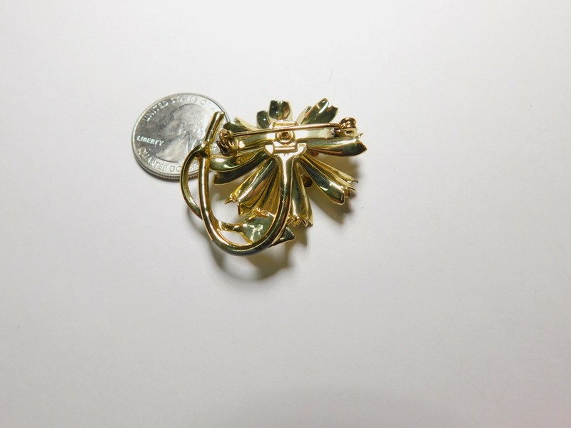 Off White Faux Pearl Gold Tone Layered Metal Flower Brooch Vintage gallery