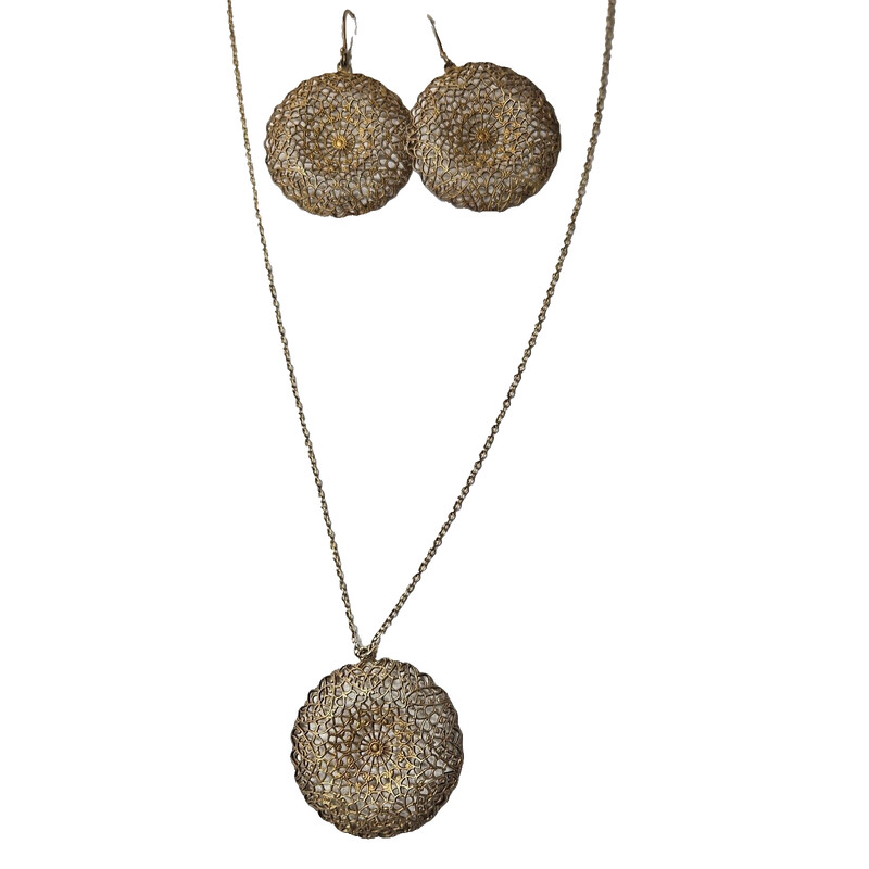 Gold Plate 925 Sterling Necklace & Earring Set Vintage gallery