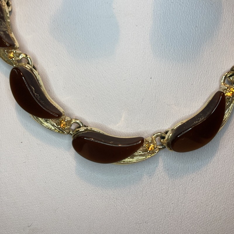 Thermoset Autumn Brown Vintage Clip On Earrings Choker Necklace & Bracelet Leaf gallery