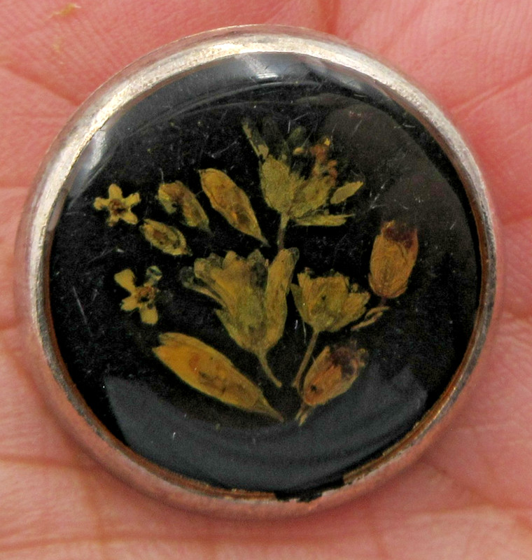 VTG UNUSUAL 1″ yellow black Silver tone Flower leaf Brooch Pin costume jewelry
