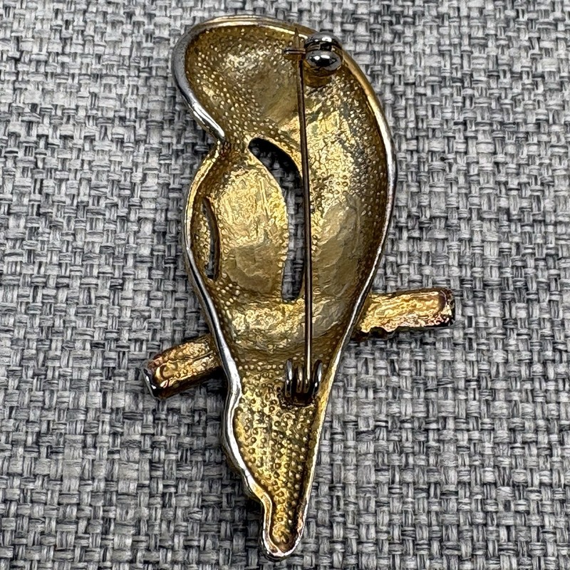 Vintage Gold Tone Owl Brooch Blue Baguette Eyes Rhinestone Pave Figural Pin gallery