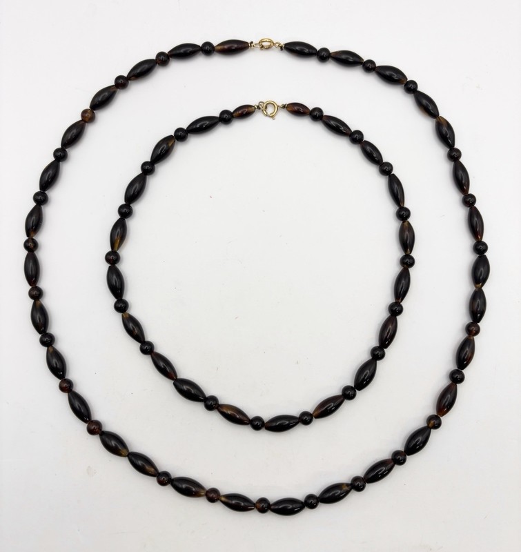 Two Natural Tortoise Shell Beaded Necklaces Horn Vintage Gold filled clasps gallery