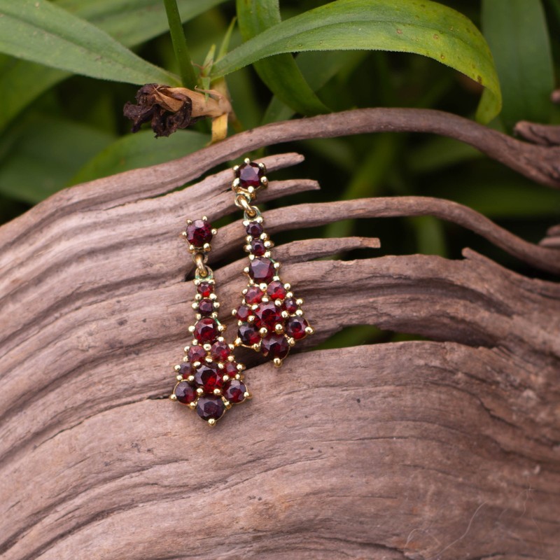 Antique Mozambique Garnet Bracelet & Earrings Sterling Gold Overlay gallery