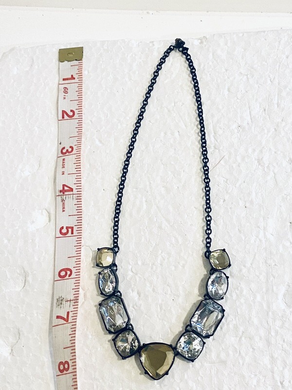 Rhinestone Chunky Black Chain Necklace Clear And Yellow