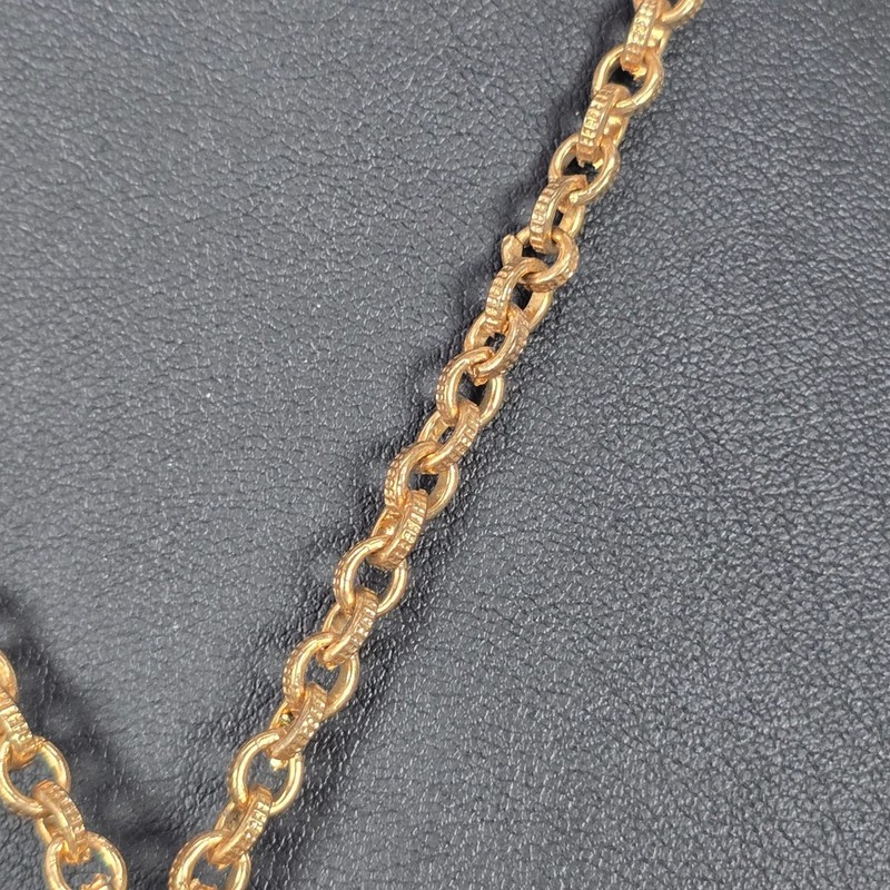 Vintage Gold-Tone Statement Brooch Textured Dangle Necklace W/ Chain Tassels gallery
