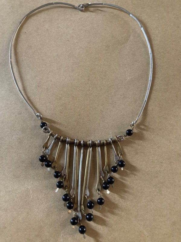 Vintage metal Beaded Spoon Choker Collar Necklace