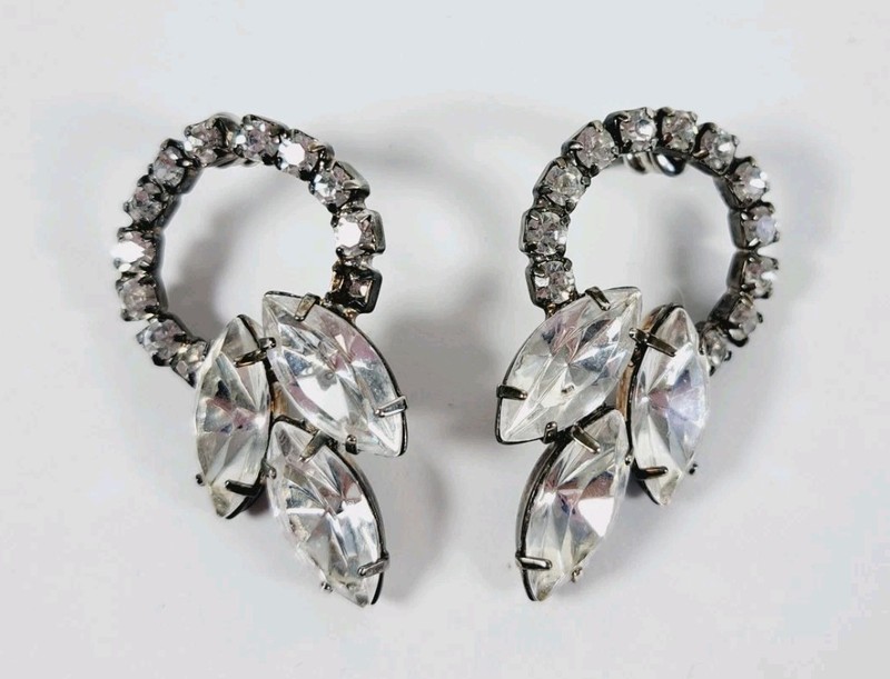Vintage Style Rhinestone Loop Earrings Marquise Cut Clear Crystals Elegant... gallery