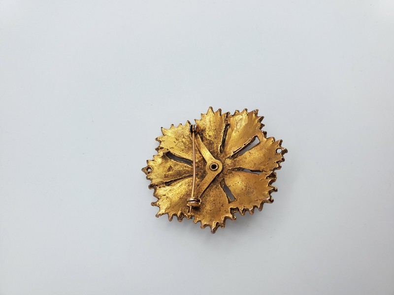 Vintage Jewelry Brooch Pin Gold Amber Brown Large Rhinestone Accessory Costume gallery