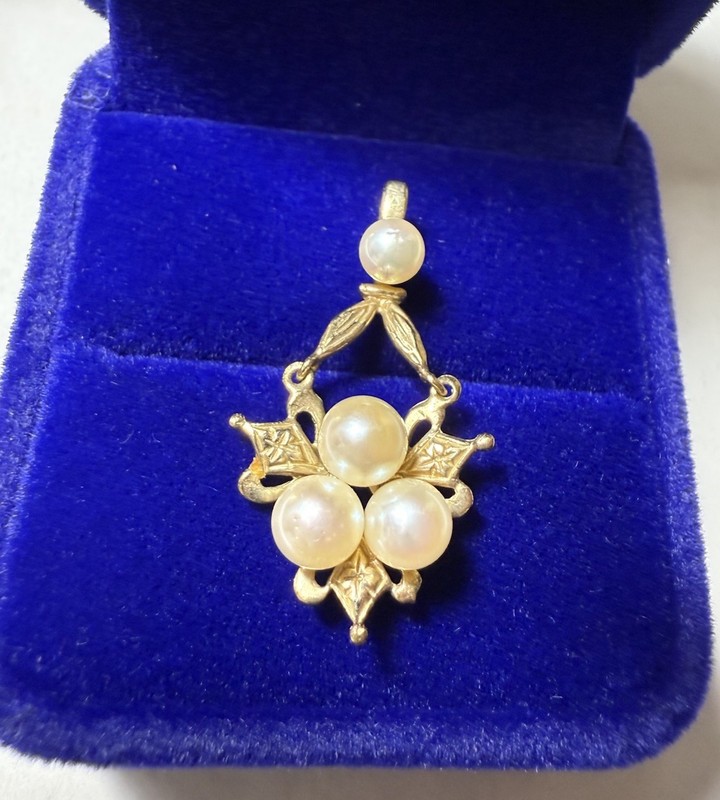English 9ct Gold Pearl Lavalier Pendant 375 Edwardian Art Deco Style