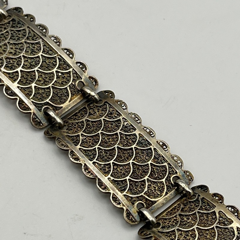 Vintage Sterling Silver Vermeil Filigree Panel Bracelet 19.2g Gold Wash 7" gallery