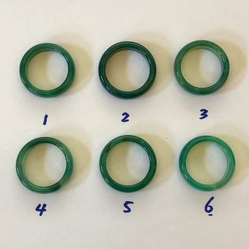 Natural Translucent Green Agate Band Rings, Width about 5-6mm, Size 7-8 gallery