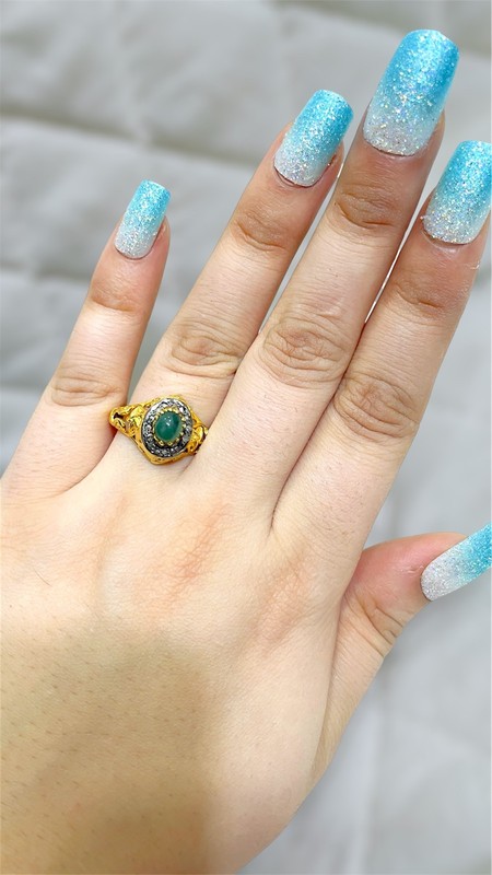 Natural Emerald & Diamond Ring, 14k Gold Plated Victorian Jewelry Gift For Her gallery