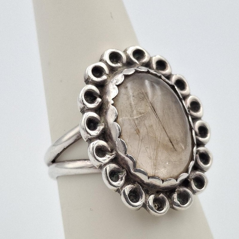 Vintage 925 Sterling Silver Oval Cabochon Rutilated Quartz Cocktail Ring sz 6.5 gallery