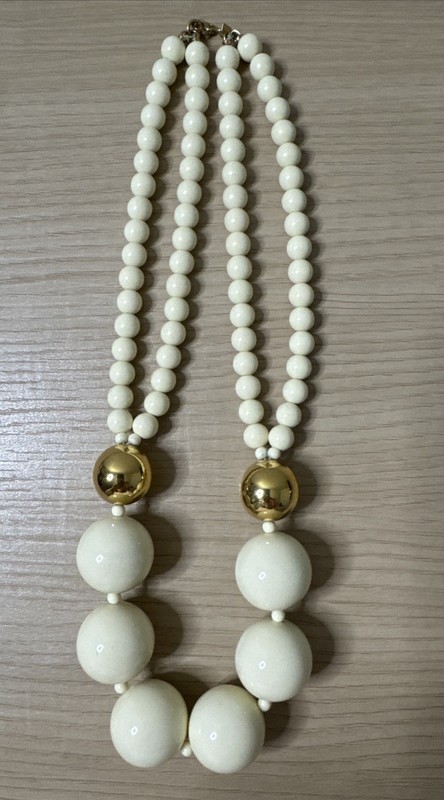 Vintage Monet Necklace Off White & Gold Beaded Signed Monet Beaded Maximalism gallery
