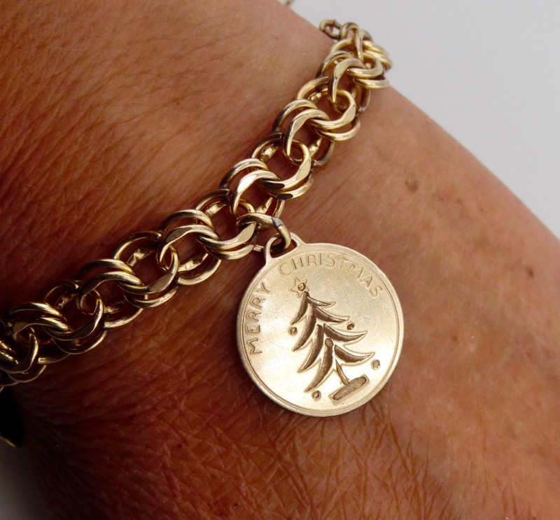 1969 Elco Charm Bracelet Gold Filled Mid Century Modern 3 Charms Christmas Tree