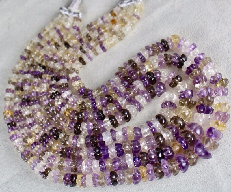Natural Multi Color 918 Ct Semi Precious Gemstone Carved Necklace gallery