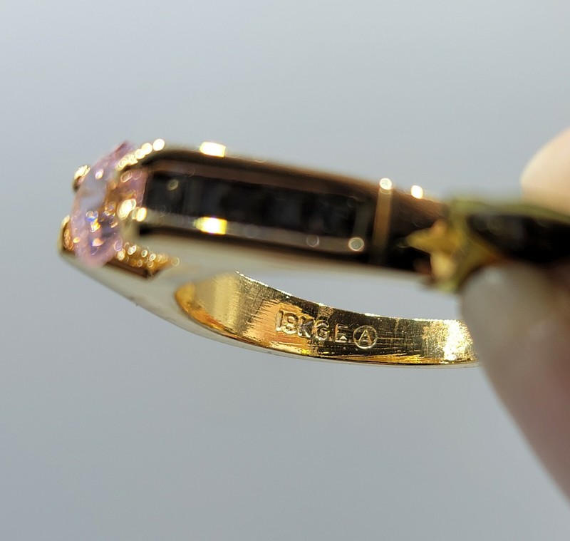 Vtg Sz 10 Ring Pink Clear Cubic Zirconia 18K GE Gold Electroplate Jewelry USA gallery