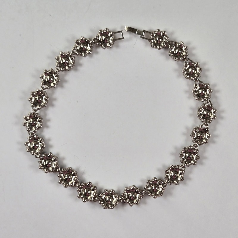 Simulated Red Statement Choker, Rhinestone Silver Tone Necklace gallery