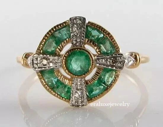 2Ct Art Deco Style Lab Created Diamond & Emerald Engagement 14K Gold Finish Ring gallery