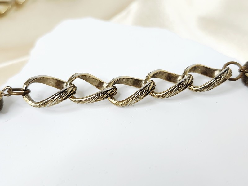 Vintage Gold Tone Chain Link Bead Necklace - Continuous, 32" gallery