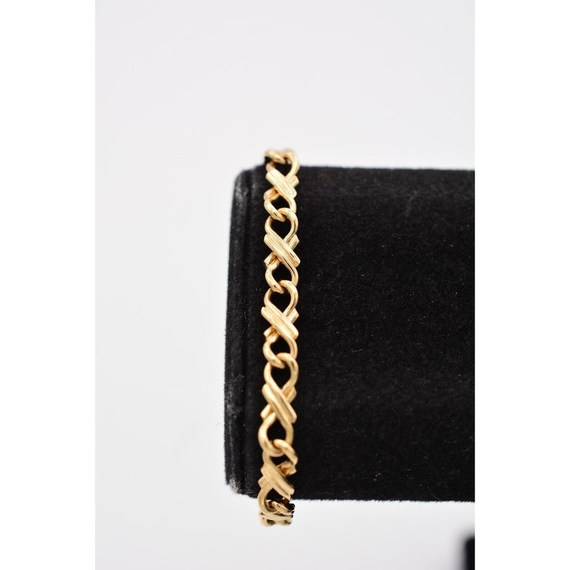 Vintage 6.75″ Chain Bracelet Shiny Gold Tone Tennis Linked X 80s 1980s Bin2
