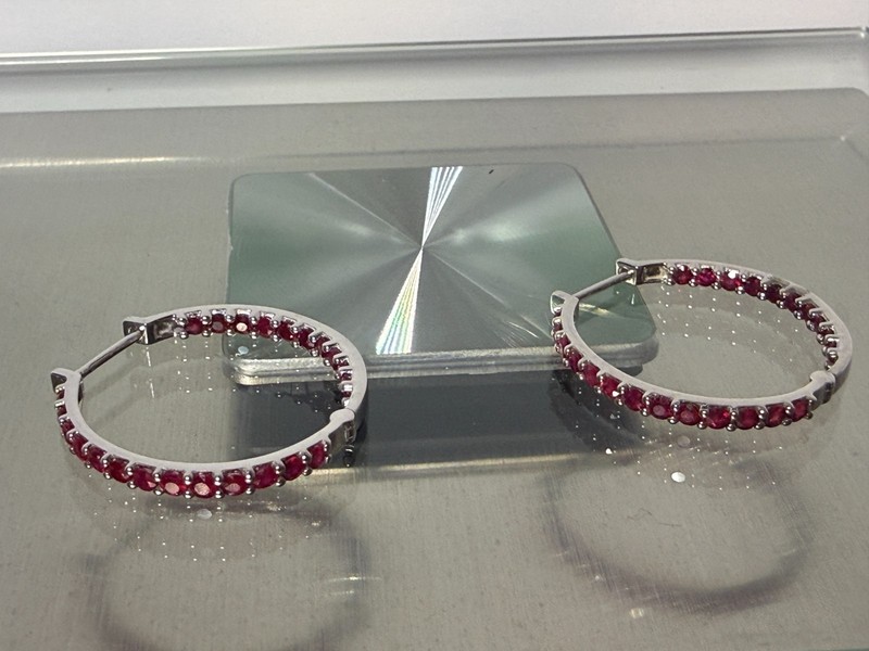 Ralf Plat Choice o Precious Gemstone inside Out Hoop Earrings Mozambique Ruby 1" gallery