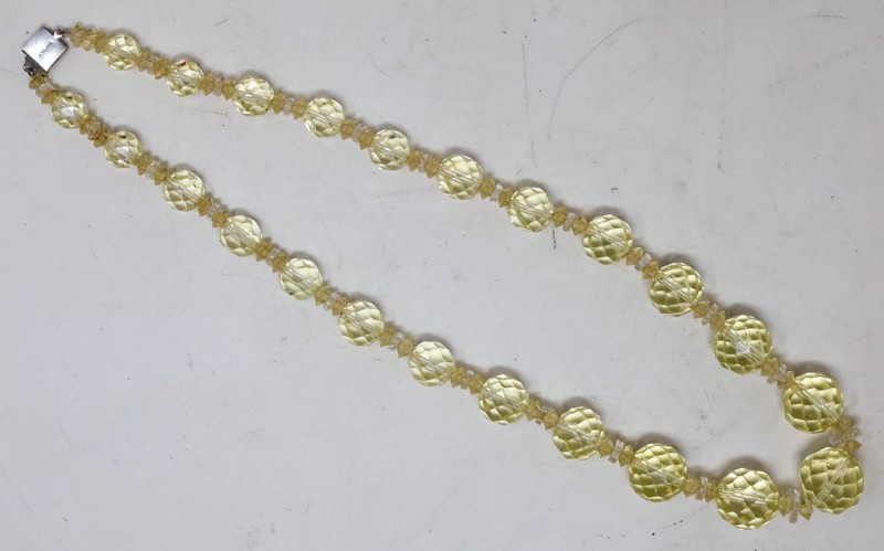 Vintage Citrine Bead Necklace Faceted Graduated Sterling Hidden Clasp 8mm – 16mm