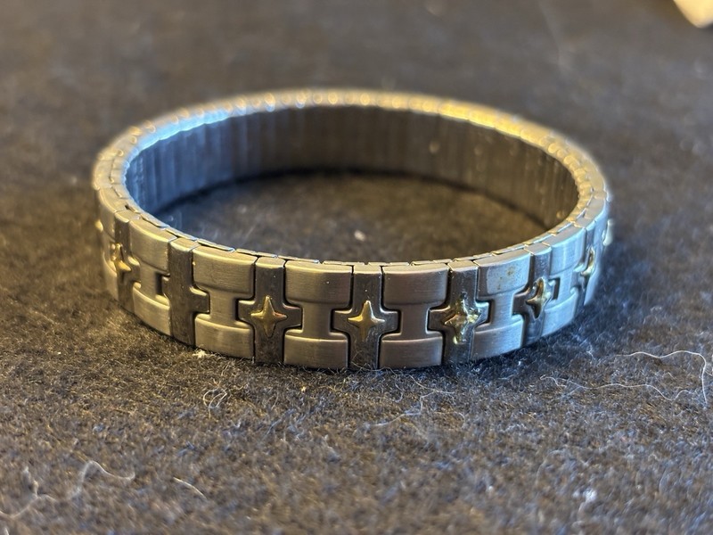 DAMAGED VTG MILOR ITALY STAINLESS 18K NORTH STAR EXPANDABLE BRACELET *23.7 gm*