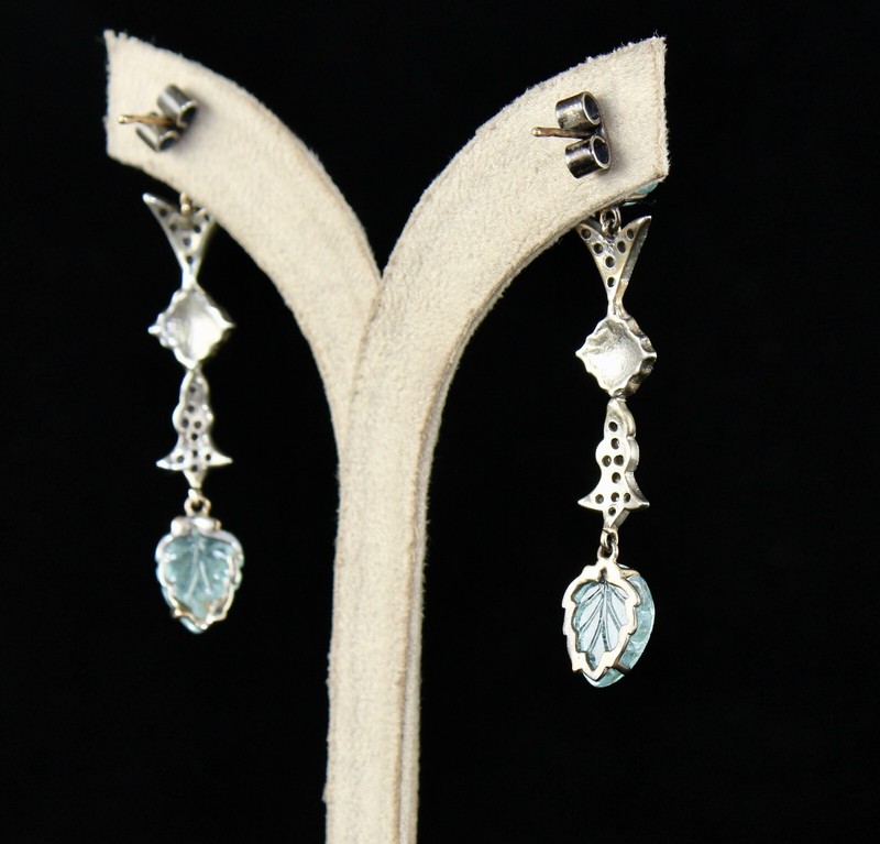 Certified Natural Blue Aquamarine 10ct Diamond Sterling Silver Victorian Earring gallery