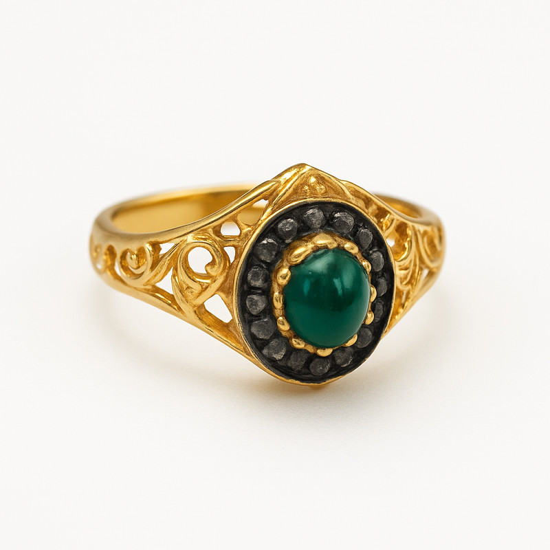 Natural Emerald & Diamond Ring, 14k Gold Plated Victorian Jewelry Gift For Her gallery