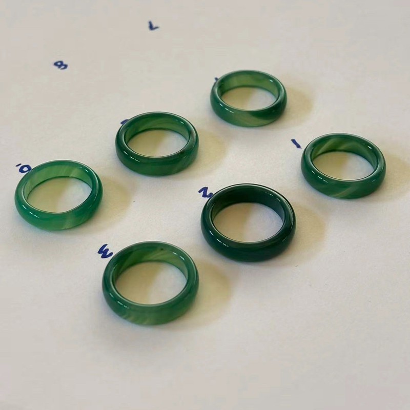 Natural Translucent Green Agate Band Rings, Width about 5-6mm, Size 7-8 gallery
