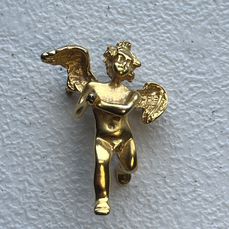 Vintage Gilt Gold Cherub Guardian Angel Sterling Silver Lapel Pin Tie Tack
