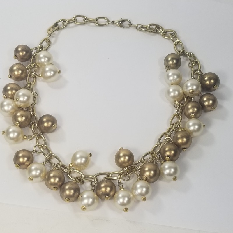 Faux Pearl Cluster Bead Gold Tone Necklace 17″ Choker Collar