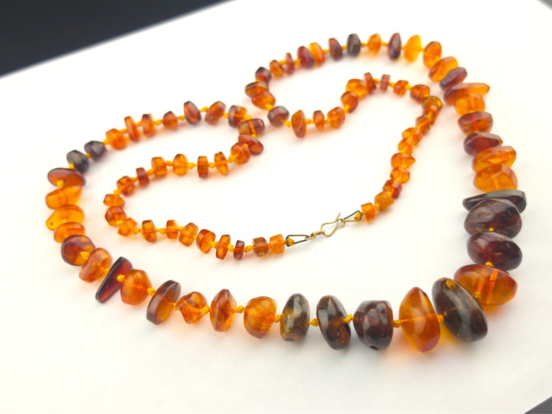Victorian Natual Baltic Honey Amber Nugget Hand Knotted Graduated Beads Necklace gallery