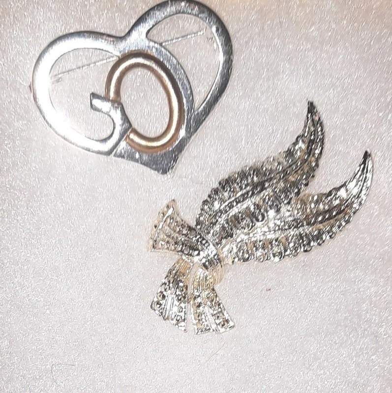 Vintage Rhinestones Brooch Pin Flower Lot 2 both signed one two tone silver gold