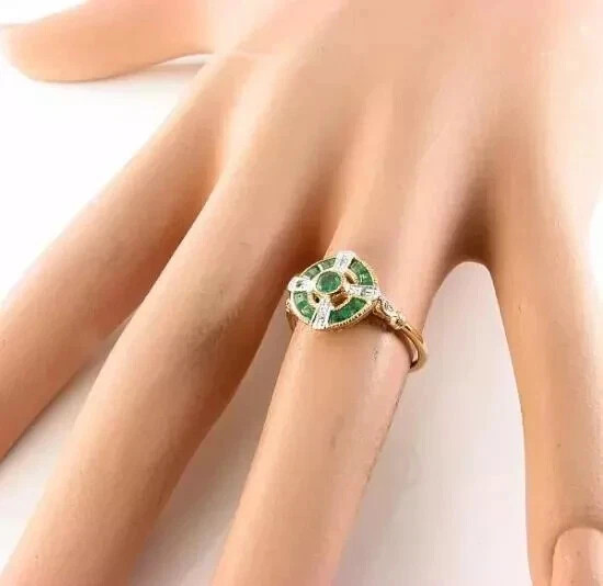 2Ct Art Deco Style Lab Created Diamond & Emerald Engagement 14K Gold Finish Ring gallery