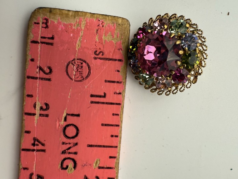 VTG Austria Fruit Salad Clip Earrings GoldTone Pink blue Faceted Crystals J140 gallery