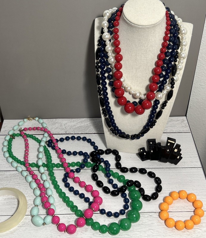 Vintage Colorful Plastic Lucite Beaded Necklaces Lot Costume Jewelry 70s 80s 90s