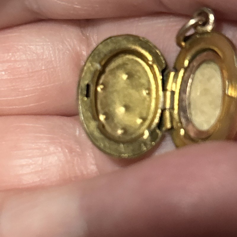Antique 2g Victorian Rose Gold Filled Oval Locket Fluer de Lis Paste Stones Tiny gallery