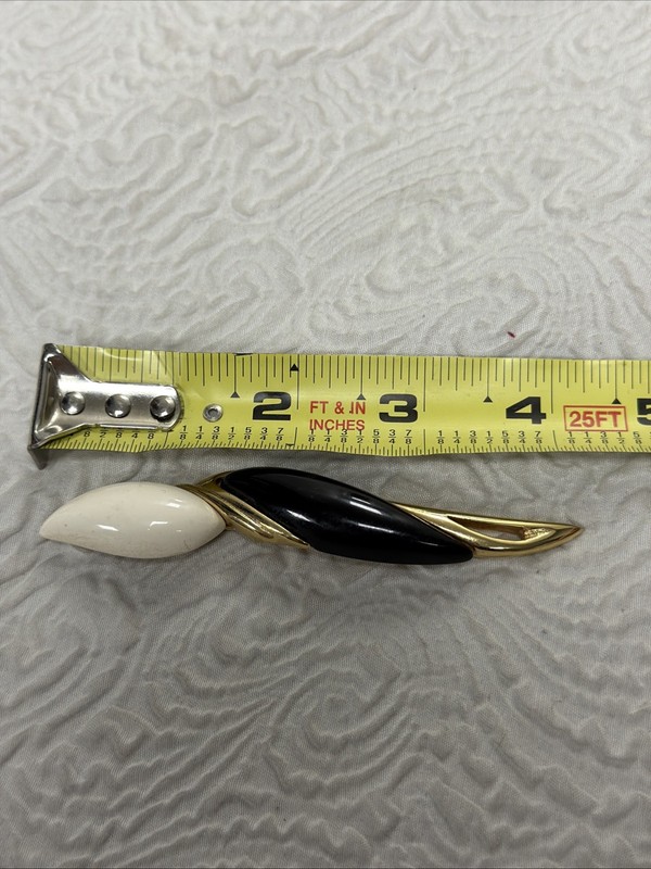 Vintage Verducci Signed Art Deco Modernist Black/White Gold Tone Enamel 4”Brooch gallery