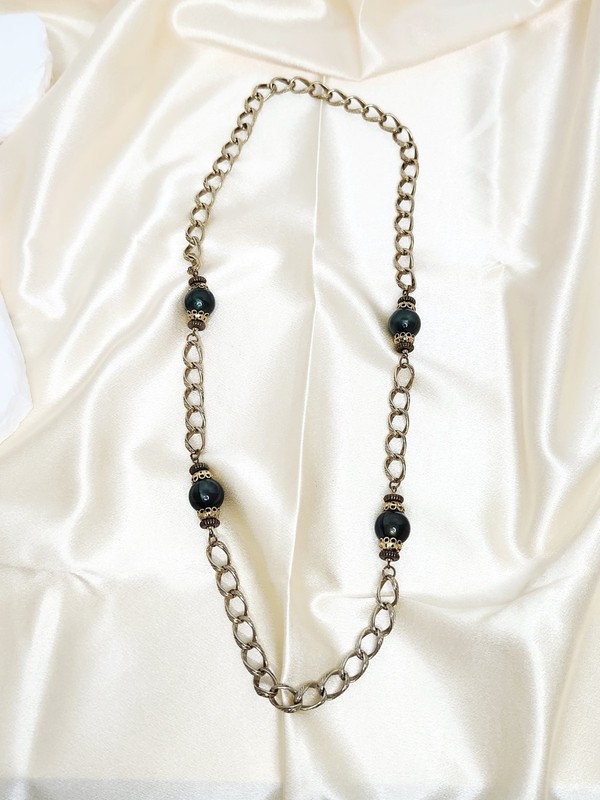 Vintage Gold Tone Chain Link Bead Necklace - Continuous, 32" gallery
