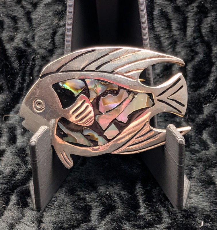 Vintage Mexican Sterling Silver Fish Brooch With Abalone Inlay – Signed