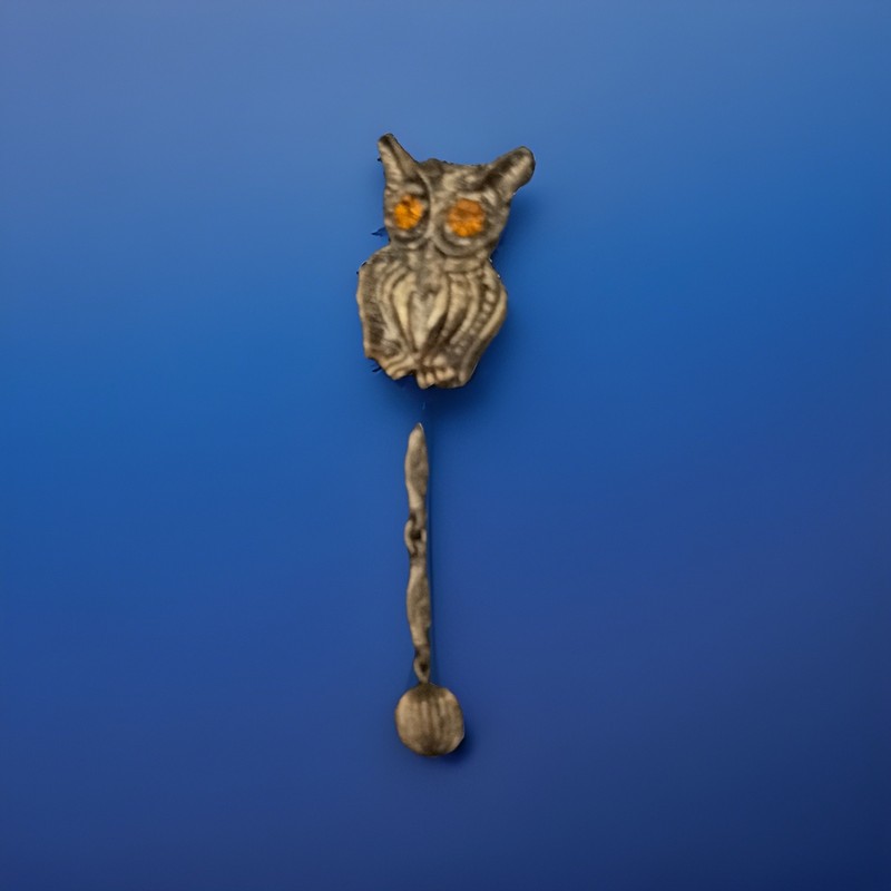 VTG Gold-tone metal articulated owl brooch with rhinestone eyes and dangle chain gallery