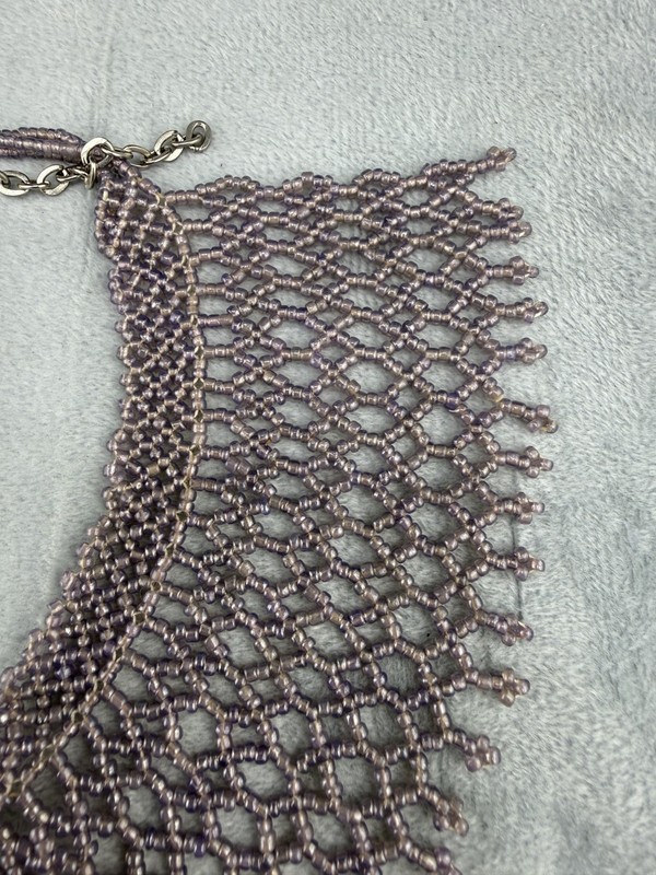 Vintage Beaded Necklace Bib Collar Purple Flapper RBG 18" gallery
